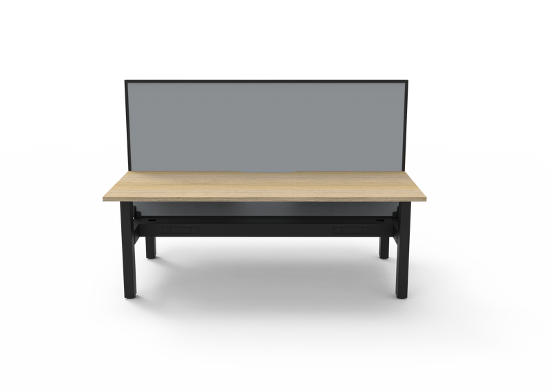 Rapidline Boost Static fixed height back to back workstation, E0 rated Natural Oak top on a black satin powdercoated frame. Supplied product image for model SB2PWSCT1575 NO/BL. View 2.
