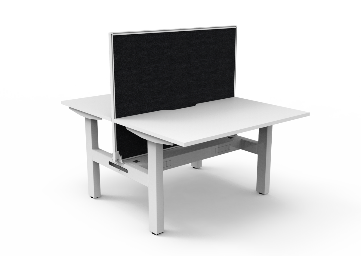 Rapidline Boost Static fixed height back to back workstation, E0 rated Natural White top on a white satin powdercoated frame. Supplied product image for model SB2PWSCT1275 NW/WS. View 1.