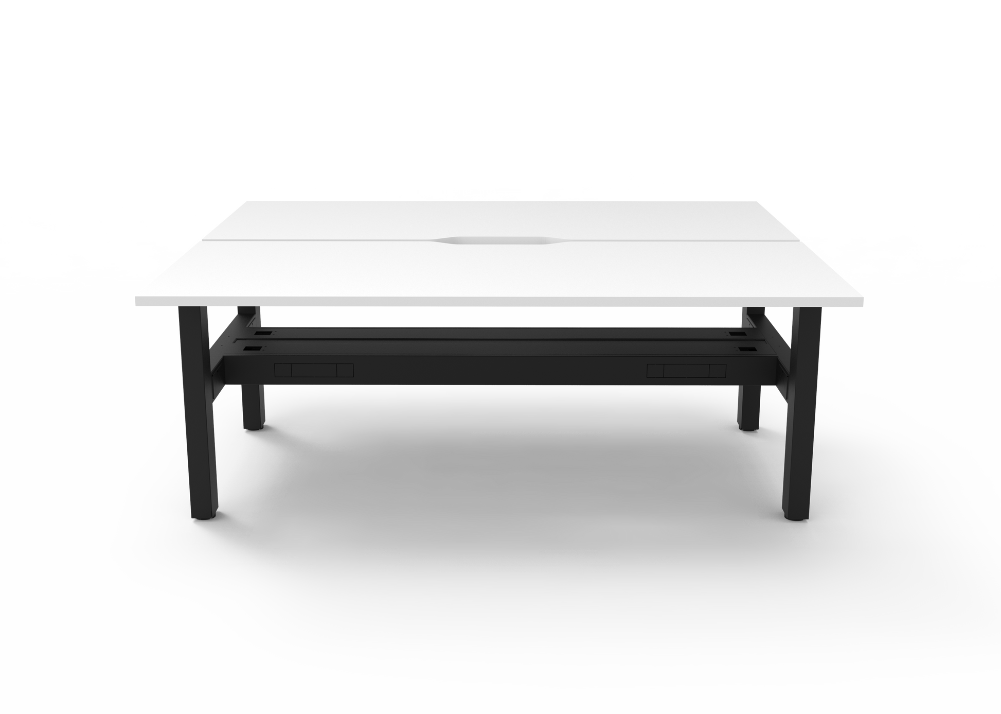 Rapidline Boost Static fixed height back to back workstation, E0 rated Natural White top on a black satin powdercoated frame. Supplied product image for model SB2PCT1875 NW/BL. View 2.