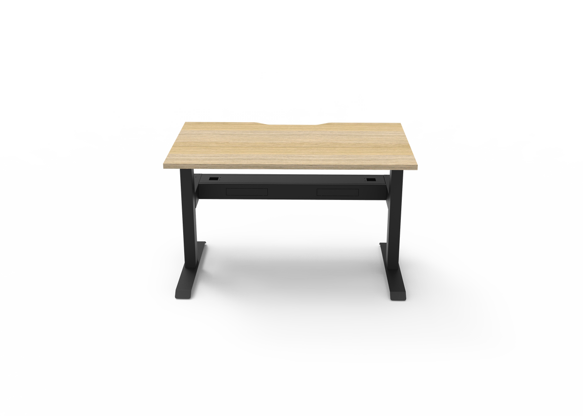 Rapidline Boost Static fixed height single sided workstation, E0 rated Natural Oak top on a black satin powdercoated frame. Supplied product image for model SB1PCT1275 NO/BL. View 3.