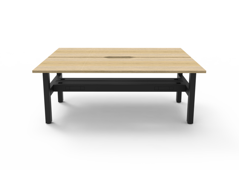 Rapidline Boost Static fixed height back to back workstation, E0 rated Natural Oak top on a black satin powdercoated frame. Supplied product image for model SB2PCT1575 NO/BL. View 2.