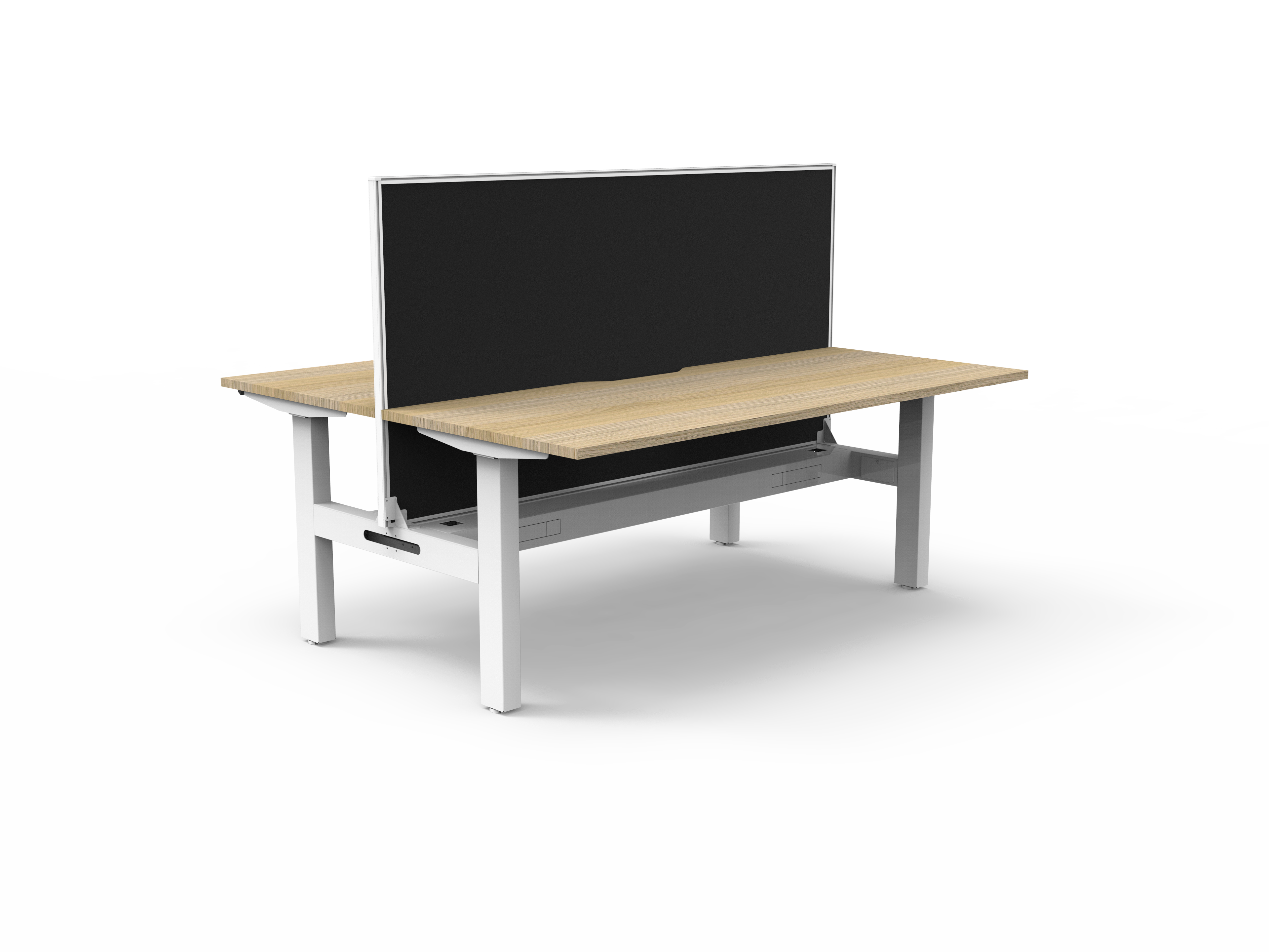Rapidline Boost Static fixed height back to back workstation, E0 rated Natural Oak top on a white satin powdercoated frame. Supplied product image for model SB2PWSCT1875 NO/WS. View 1.