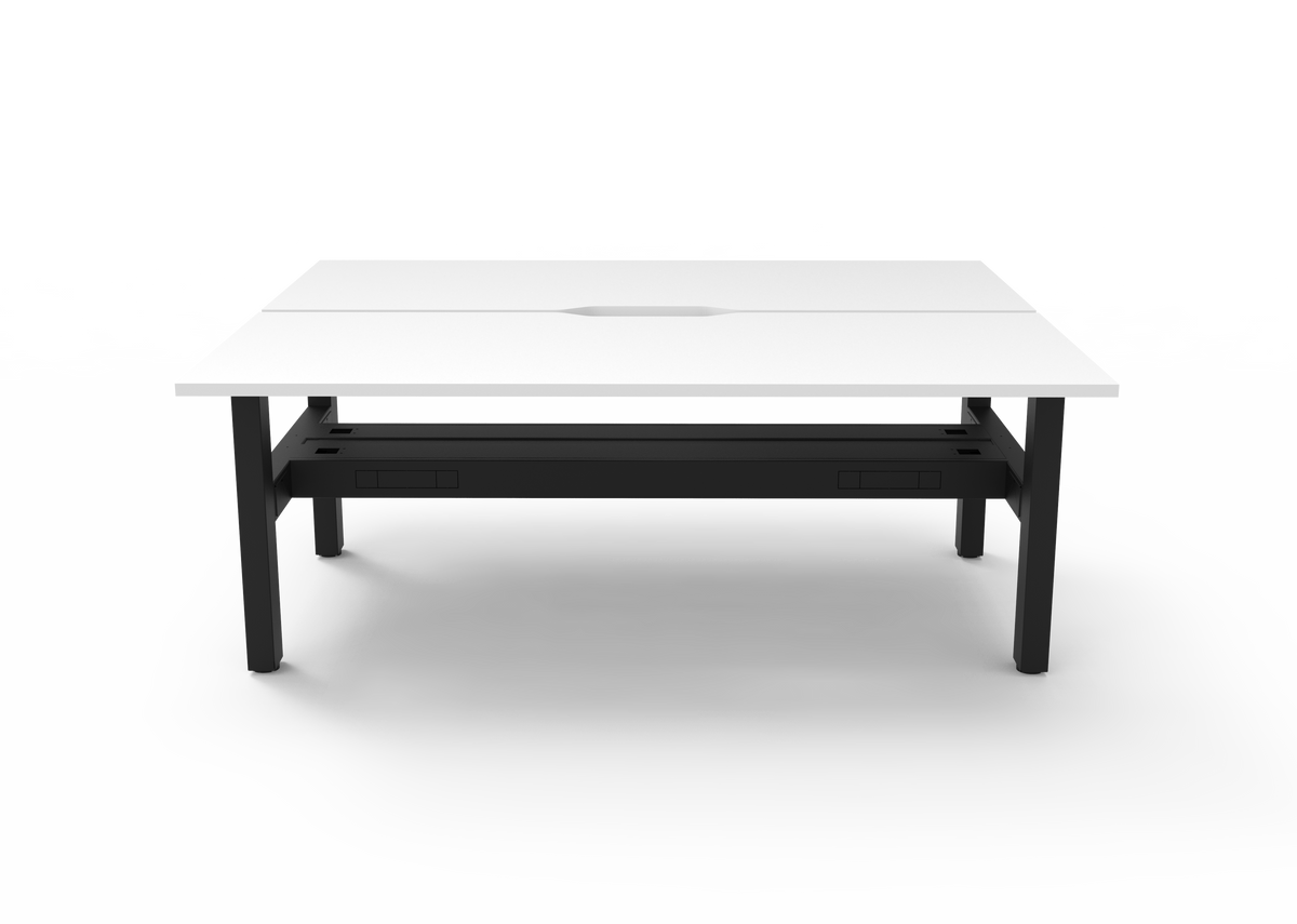 Rapidline Boost Static fixed height back to back workstation, E0 rated Natural White top on a black satin powdercoated frame. Supplied product image for model SB2PCT1575 NW/BL. View 2.