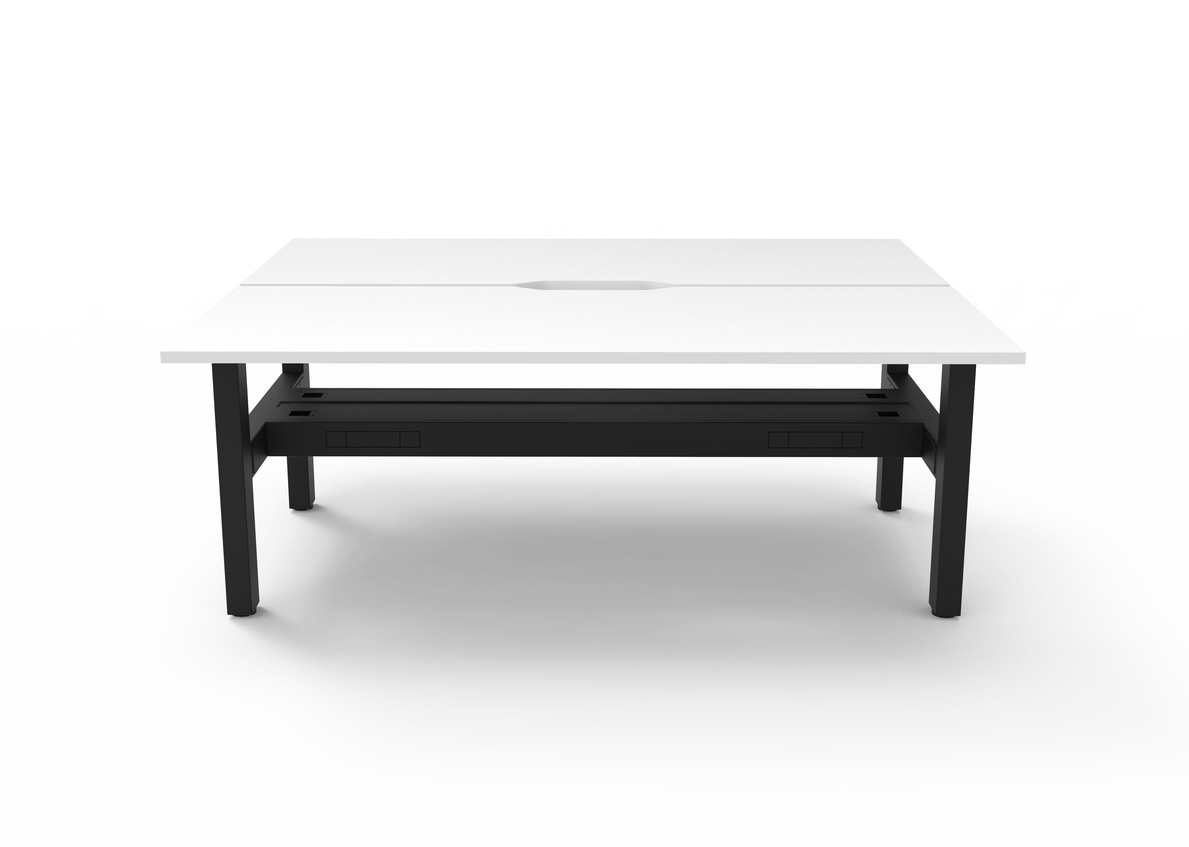 Rapidline Boost Static fixed height back to back workstation, E0 rated Natural White top on a black satin powdercoated frame. Supplied product image for model SB2PCT1575 NW/BL. View 2.