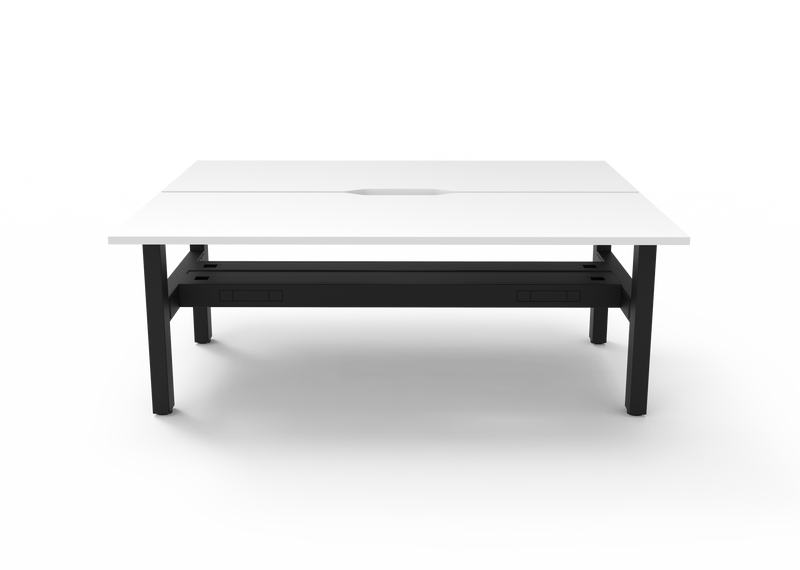 Rapidline Boost Static fixed height back to back workstation, E0 rated Natural White top on a black satin powdercoated frame. Supplied product image for model SB2PCT1575 NW/BL. View 2.