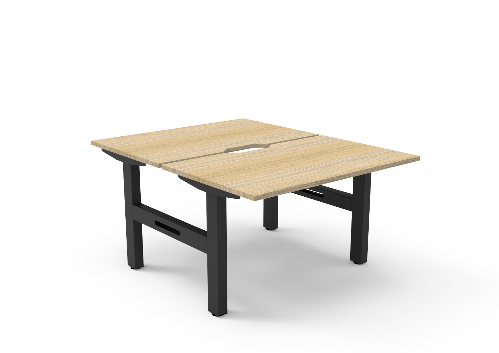 Rapidline Boost Static fixed height back to back workstation, E0 rated Natural Oak top on a black satin powdercoated frame. Supplied product image for model SB2P1275 NO/BL. View 1.