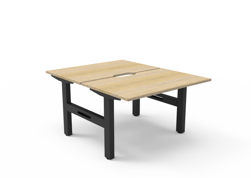Rapidline Boost Static fixed height back to back workstation, E0 rated Natural Oak top on a black satin powdercoated frame. Supplied product image for model SB2P1275 NO/BL. View 1.