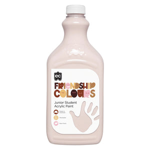 Clean product image of Educational Colours Friendship Colours Peach Acrylic Paint 2L against a neutral background. The bottle clearly displays Friendship Colours branding and key features including washable, non toxic and Australian made construction for educational and creative applications.