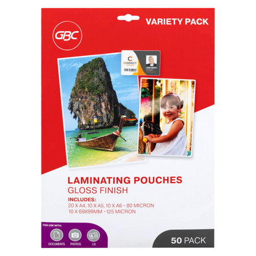 GBC Variety 80 and 125 Micron Pouches Pack 50