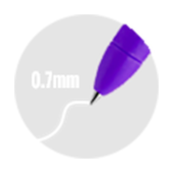 Close-up of a purple InkJoy Gel tip labelled 0.7mm, a range image