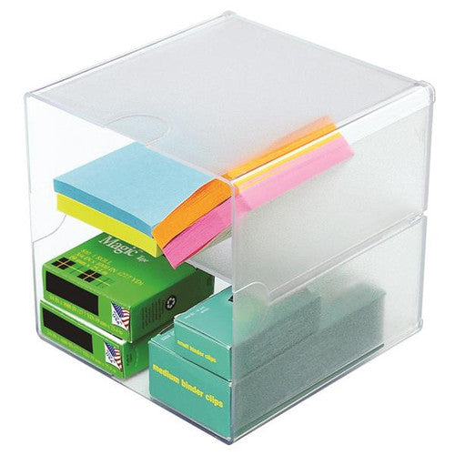 Deflecto Stackable Cube Open With Divider Clear Organiser