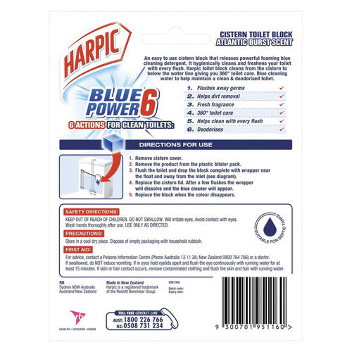 Harpic Foam Cleaning Block Blue Toilet Disinfectant Twin Pack 114g Pack of 6
