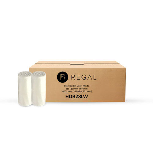 Regal Everyday 28 Litre Bin Liner White Roll of 50 Box of 20