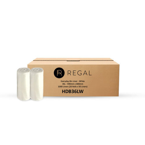 Regal Everyday 36 Litre Bin Liner White Roll of 50 Box of 20