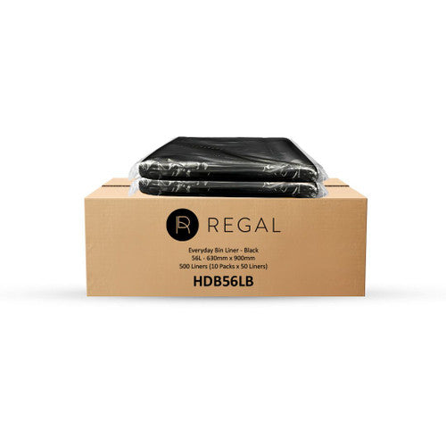 Regal Everyday 56 Litre Bin Liner Black Pack of 50 Box of 10