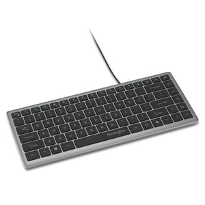 Kensington KB415 EQ Compact Keyboard in Space Grey, angled view with the USB-C cable leading away