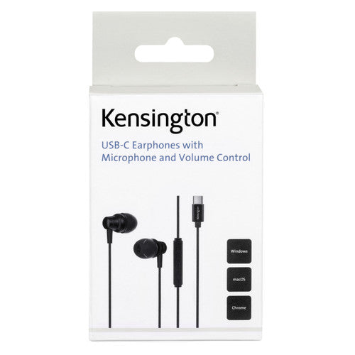 Kensington USB-C Earphone with Mic and Volume Control Black
