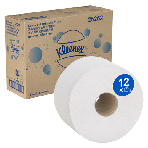 Kleenex Centre Pull Toilet Tissue White 2 Ply 250m Carton of 12