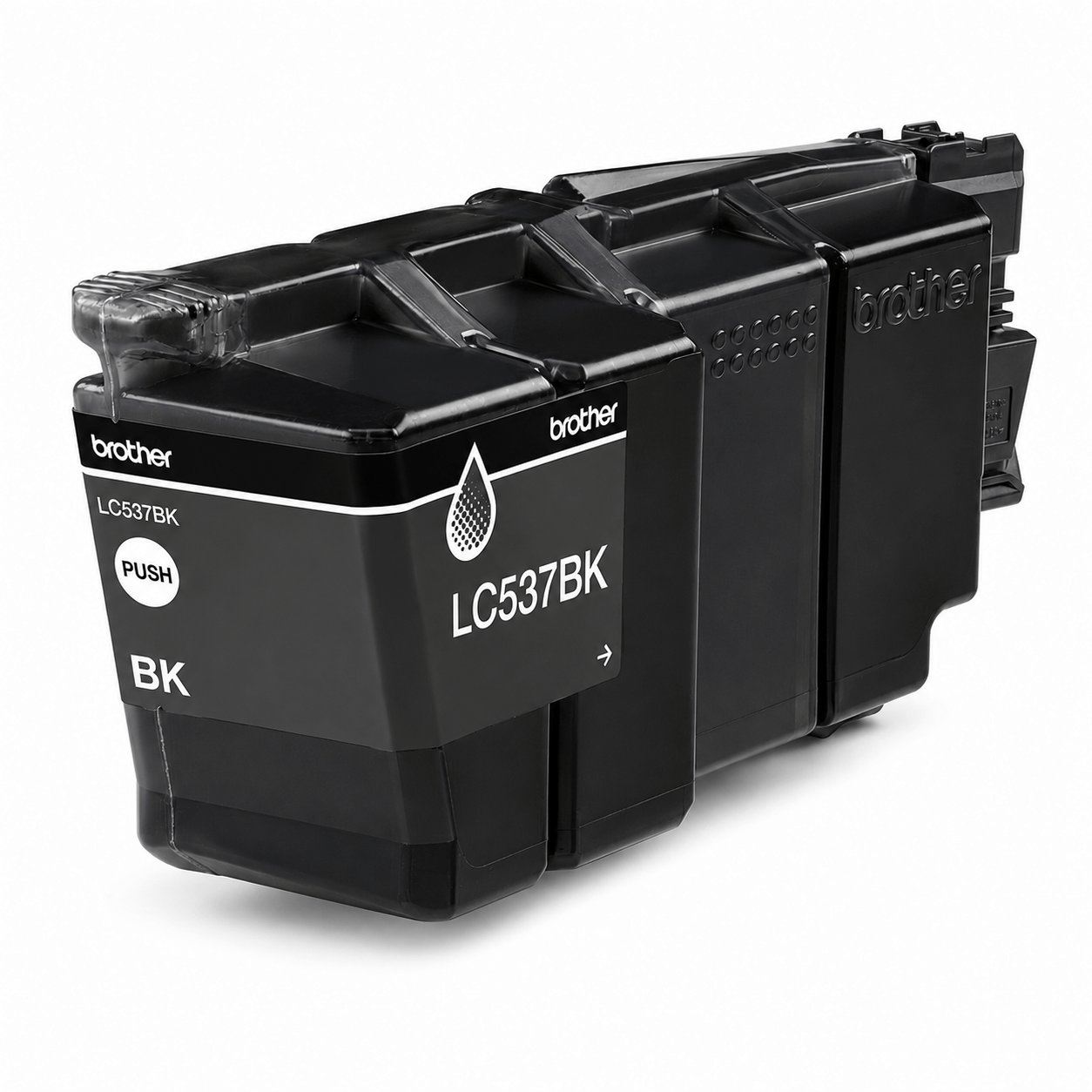 Genuine Brother LC-537BK shown out of its packaging against a plain background