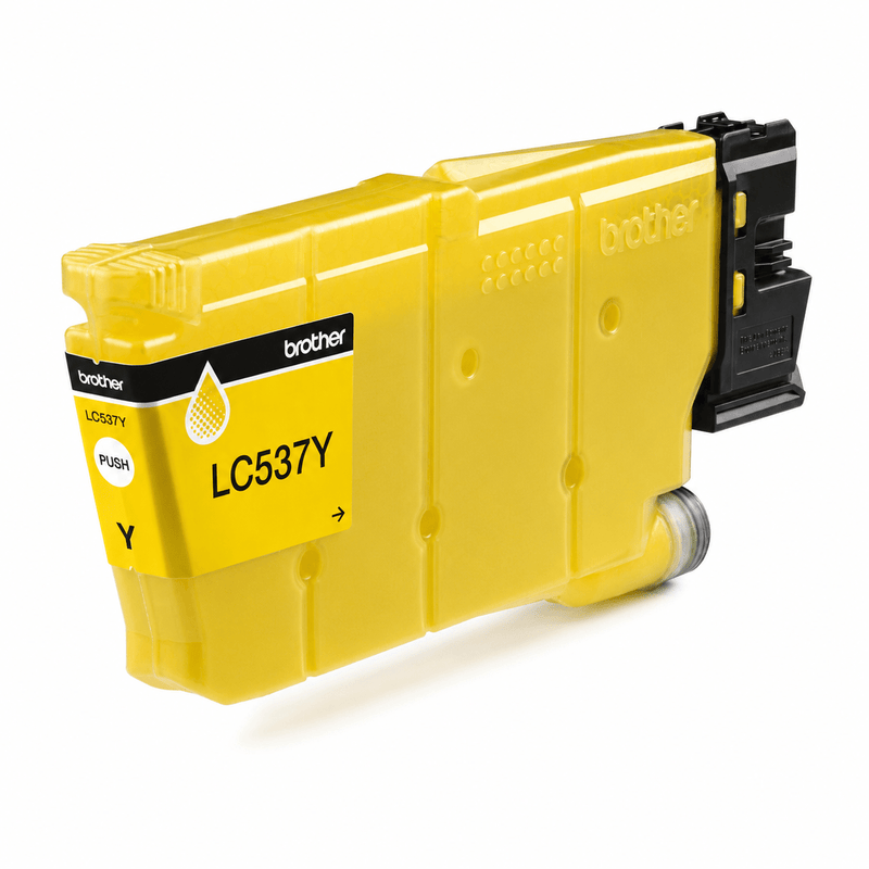 Genuine Brother LC-537Y shown out of its packaging against a plain background