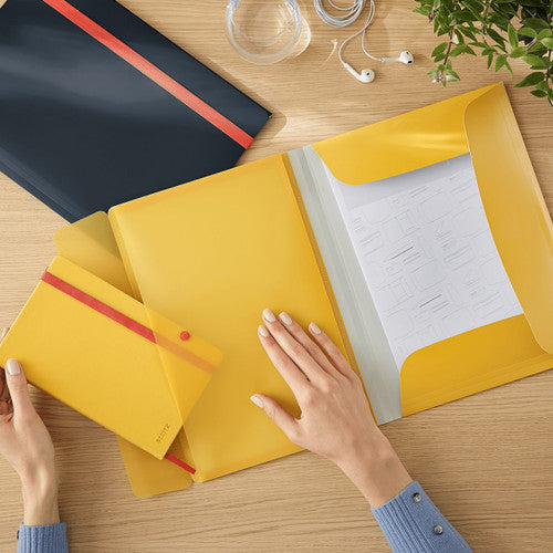 Leitz Cosy 3 Flap Folder with Pocket A4 Yellow Pack of 10