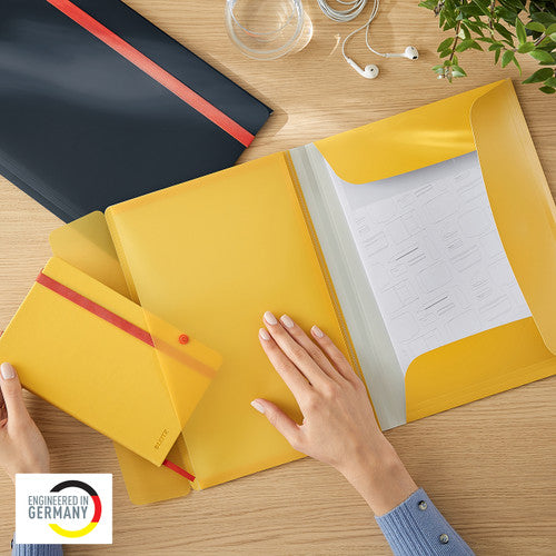 Leitz Cosy 3 Flap Folder with Pocket A4 Yellow Pack of 10