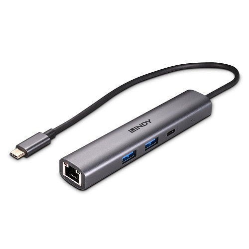 Lindy 3 Port USB 3.2 Gen 2 Type C Hub with Gigabit Ethernet