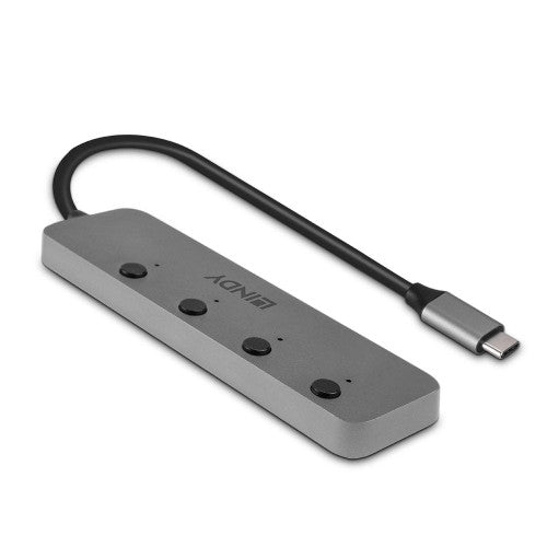 Lindy 4 Port USB 3.2 Type C Hub with On/Off Switches Grey