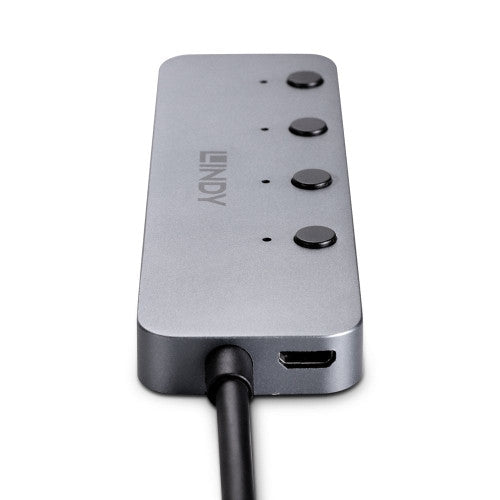 Lindy 4 Port USB 3.2 Type C Hub with On/Off Switches Grey