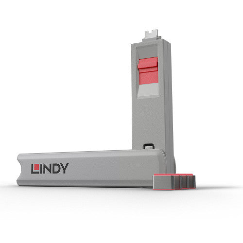 Lindy USB C Port Blocker 4 Pack + Key Pink