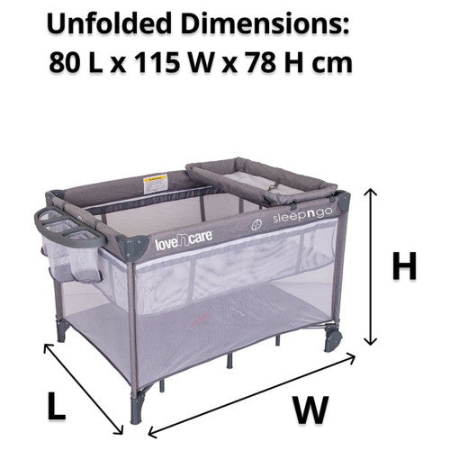 Love N Care Sleep N Go 3 in 1 Travel Cot Grey