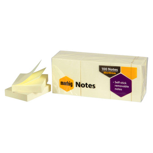 Marbig Repositionable Notes 40 x 50mm Yellow Pack of 12