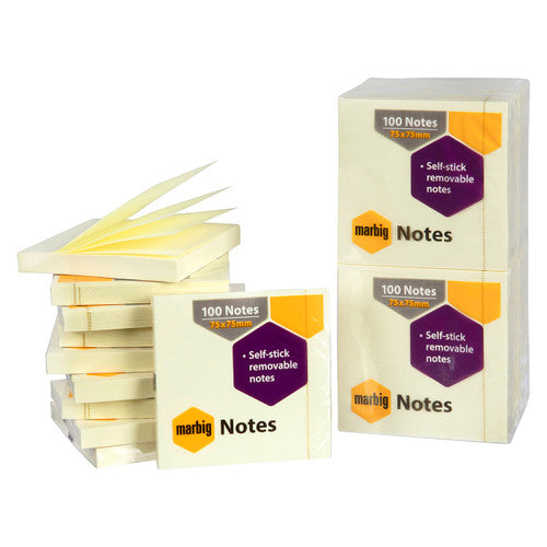 Marbig Repositionable Notes 75 x 75mm Yellow Pack of 12