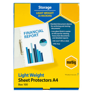 Marbig Sheet Protectors Lightweight A4 Clear Box of 100