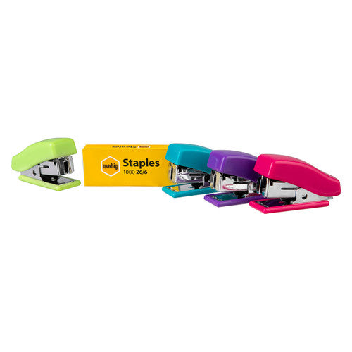 Marbig Mini Half Strip Stapler Summer Colours Assorted with 1000 Staples