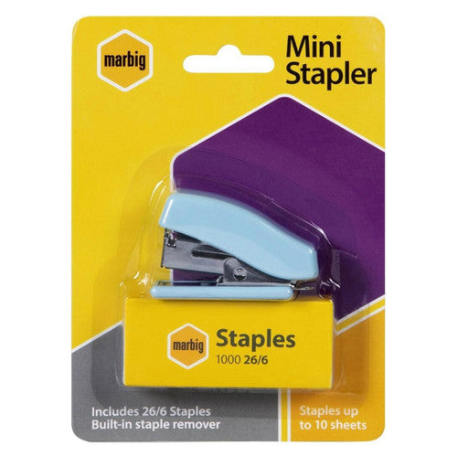 Marbig Mini Half Strip Stapler Pastel Blue with 1000 Staples