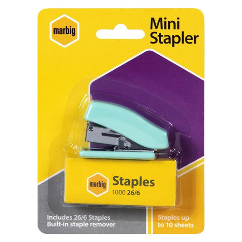 Marbig Mini Half Strip Stapler Pastel Green with 1000 Staples