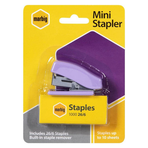 Marbig Mini Half Strip Stapler Pastel Purple with 1000 Staples