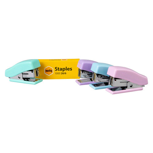 Marbig Mini Half Strip Stapler Pastel Assorted with 1000 Staples Box of 12