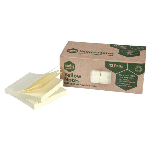 Marbig Enviro Notes 75 x 75mm Yellow Pack of 12