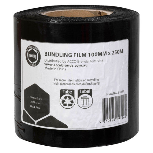 Marbig Professional Bundling Film Blown 100mm x 250m 20mic 2 Inch Core Black