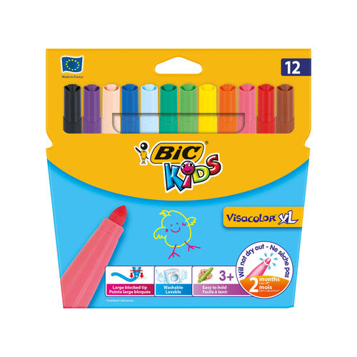 BIC Kids VisaColor XL Felt Tip Pens Wallet of 12 Box of 12