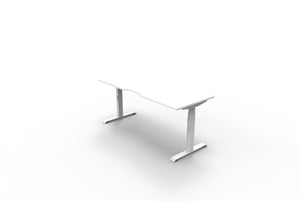 Rapidline Boost Plus electric height adjustable single sided workstation, E0 rated Natural White top on a white satin powdercoated frame. Rapidline range image supplied for model B+1P1875 NW/WS.