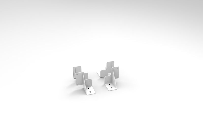Rapidline Boost Plus back to back screen bracket set in white satin powdercoat for electric height adjustable workstations. Supplied product image for model B2-BBRAC WS.