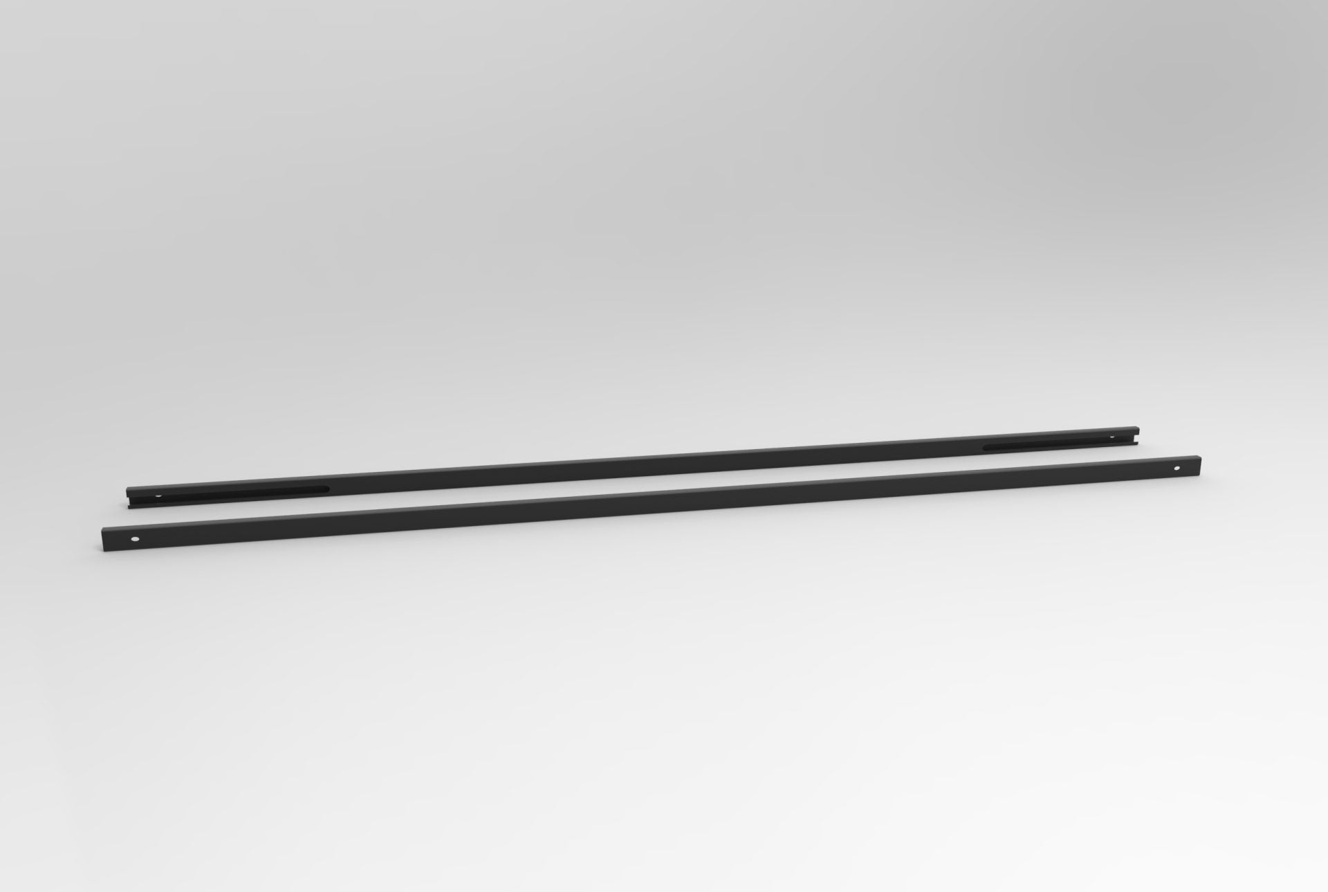 Rapidline Boost Plus rail extension beams in black satin powdercoat for electric height adjustable workstations. Supplied product image for model B2-REX BL.
