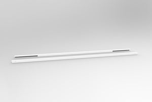 Rapidline Boost Plus rail extension beams in white satin powdercoat for electric height adjustable workstations. Supplied product image for model B2-REX WS.