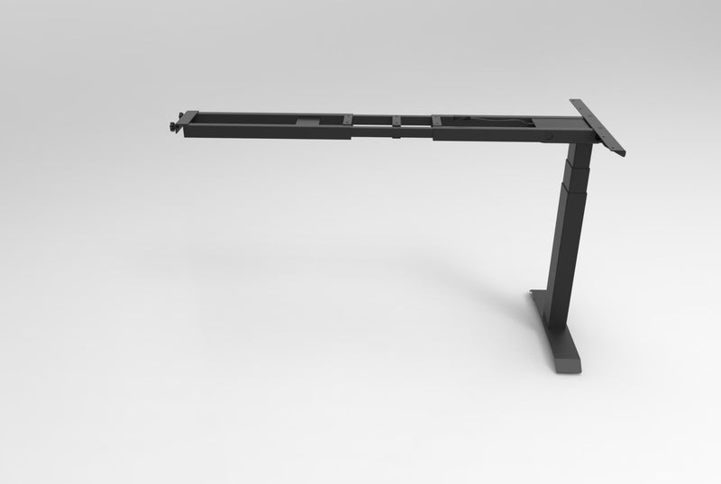 Rapidline Boost Plus electric height adjustable return frame in black satin powdercoat for electric height adjustable workstations. Supplied product image for model B2-RF BL.