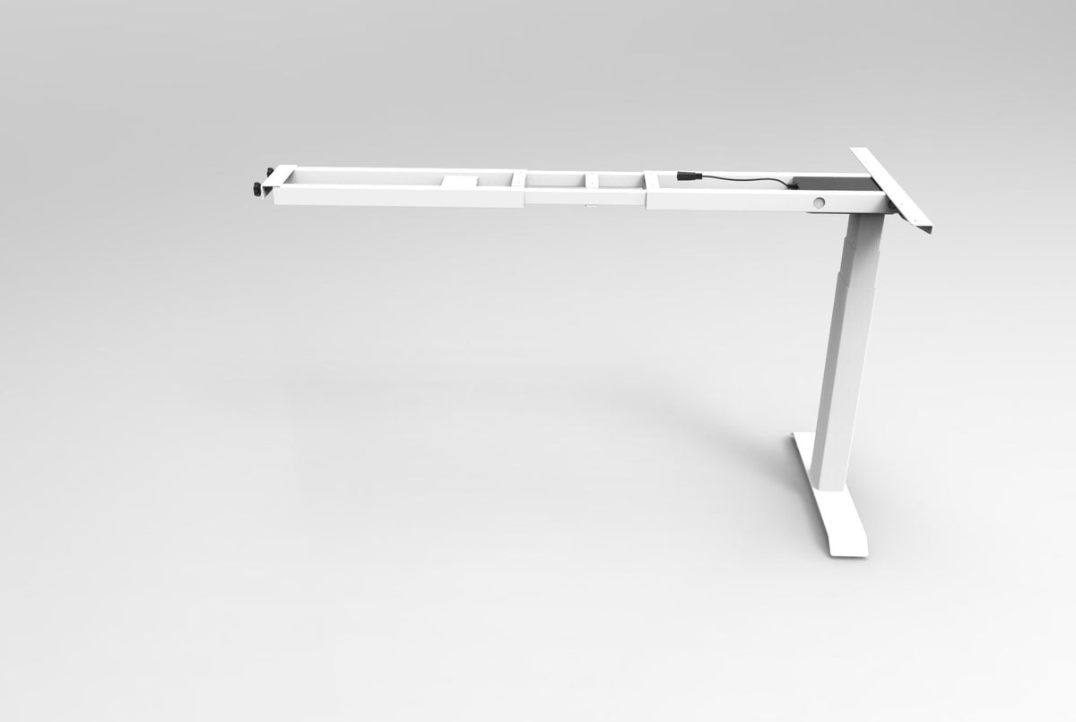 Rapidline Boost Plus electric height adjustable return frame in white satin powdercoat for electric height adjustable workstations. Supplied product image for model B2-RF WS.
