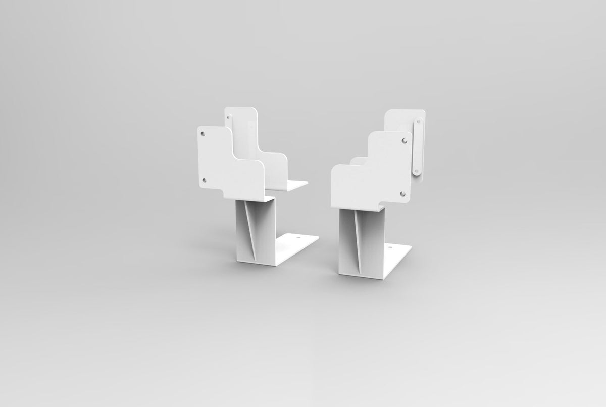 Rapidline Boost Plus single sided screen bracket set in white satin powdercoat for electric height adjustable workstations. Supplied product image for model B2-SBRAC WS.