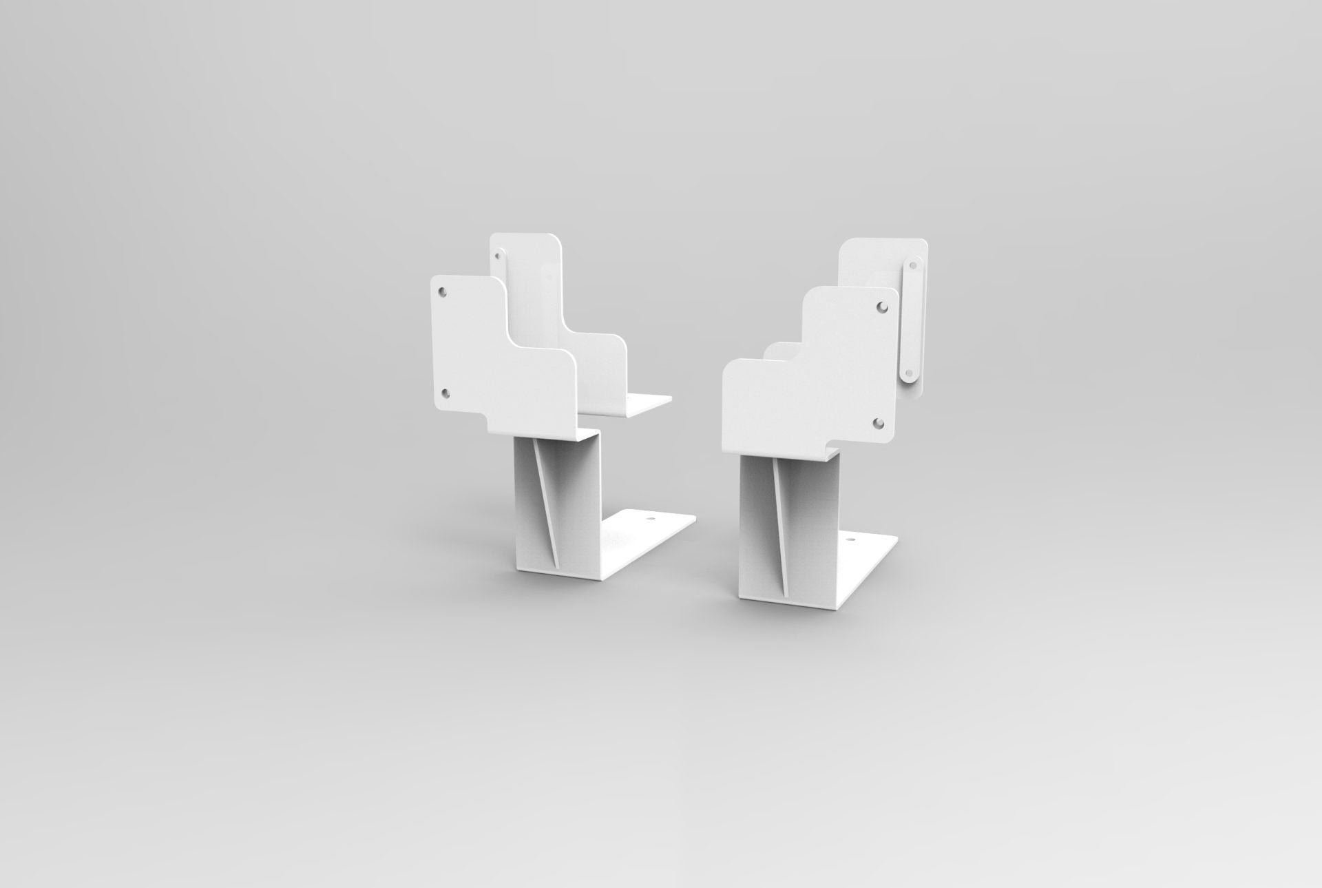 Rapidline Boost Plus single sided screen bracket set in white satin powdercoat for electric height adjustable workstations. Supplied product image for model B2-SBRAC WS.